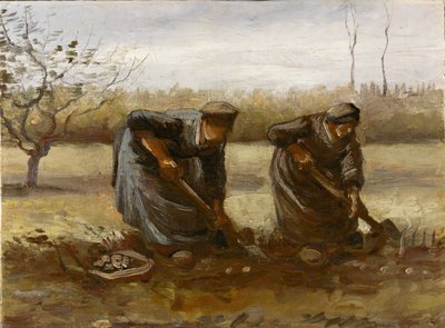 To bondekvinder graver kartofler, 1885. af Vincent van Gogh
