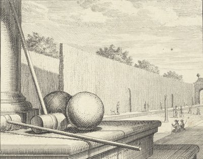 Kroketattributter med kroketspillere i baggrunden, 1714. af Vincent Laurensz Vinne van der