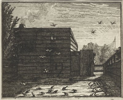 Mand bag et hegn ved en fuglefælde af Vincent Laurensz. van der Vinne (II)