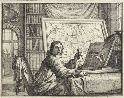 Mand med kompas ved kort af Vincent Laurensz. van der Vinne (II)