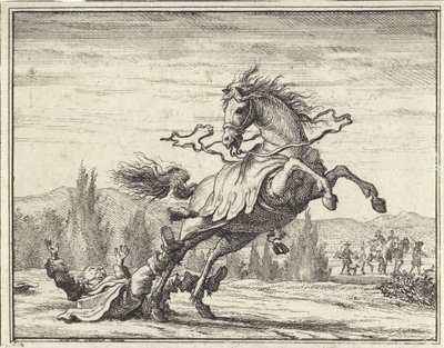 Mand falder af en hest af Vincent Laurensz. van der Vinne (II)