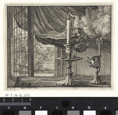 Slukket stearinlys foran et åbent vindue af Vincent Laurensz. van der Vinne (II)