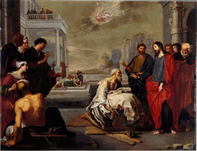 Jesus bekymrede mirakuløst en lam ved Capharnaum Maleri af Vincent Malo (ca. Genes, National Gallery of Palazzo Spinola Italien af Vincent Malo