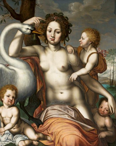 Leda med svane og børn. af Vincent Sellaer