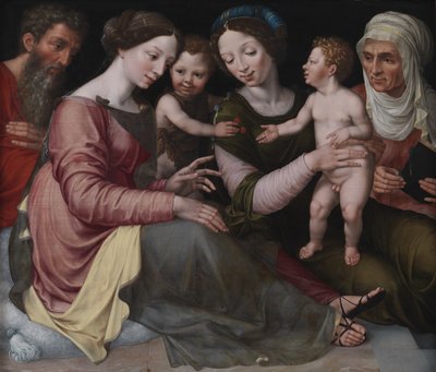 Den hellige familie med spædbarnet St John, St Elizabeth og St Anna af Vincent Sellaer