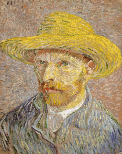 Selvportræt med stråhat af Vincent van Gogh