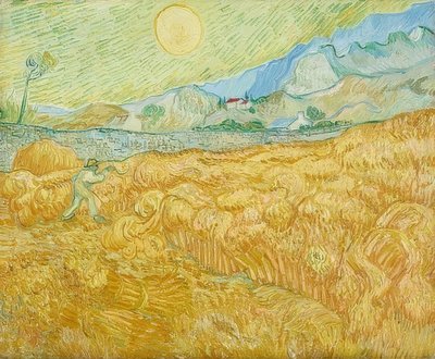 Høsten, kornmark med høstmaskiner (La moisson). 1889 af Vincent van Gogh