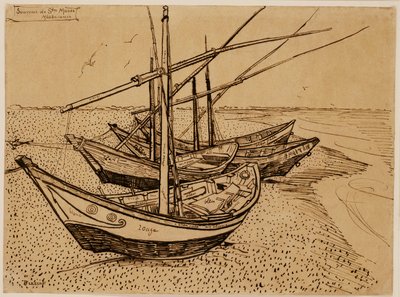 Fiskerbåde på stranden ved Saintes-Maries-de-la-Mer af Vincent van Gogh