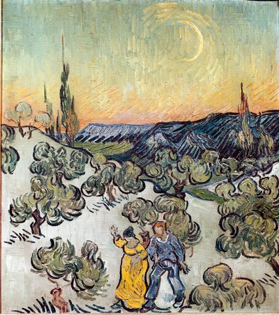 Landskab i skumringen (Saint Remy eller Saint-Remy). Maleri af Vincent Van Gogh (1853-1890) af Vincent van Gogh