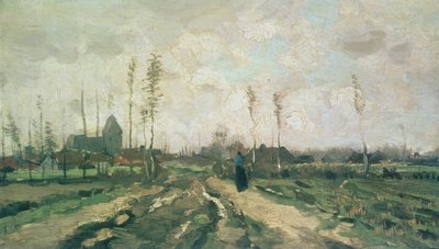 Landskab med kirke og huse, Nuenen, 1885 af Vincent van Gogh