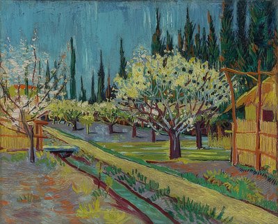 Frugthave omgivet af cypresser. 1888 af Vincent van Gogh