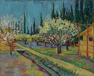 Frugthave omkranset af cypresser af Vincent van Gogh
