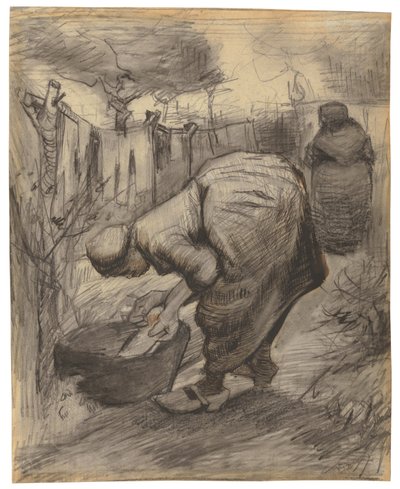 Bonde med Vask i en Have; Bondekone med kumme i en have, 1885 af Vincent van Gogh