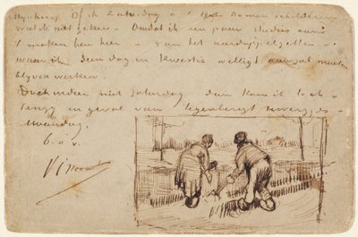 Postkort med to bønder, der graver, 1885. af Vincent van Gogh