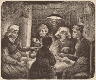 Kartoffelspisere, 1885 (litografi i mørkebrun) af Vincent van Gogh