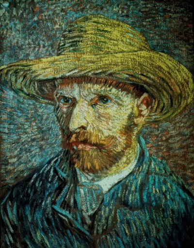 Selvportræt med stråhat af Vincent van Gogh