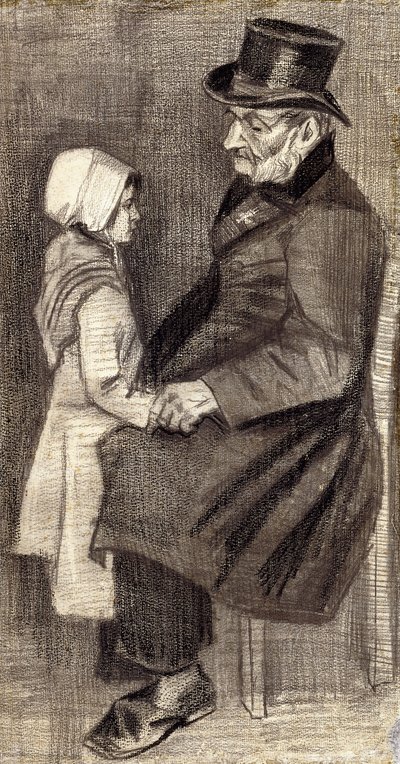 Siddende mand med lille pige; Homme Assis avec Fillete, 1882 af Vincent van Gogh