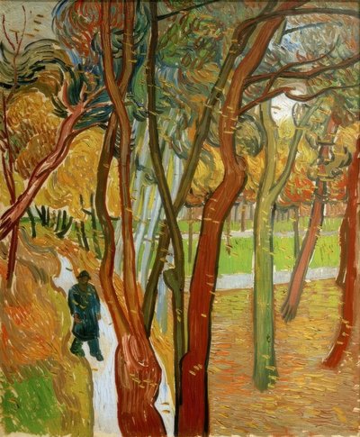 Vandrere i parken med faldende blade af Vincent van Gogh
