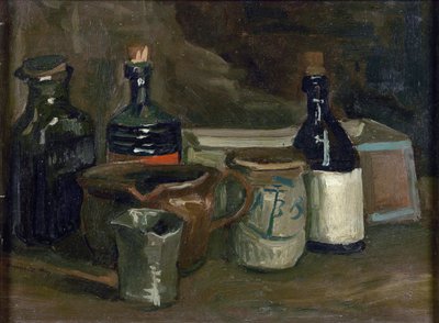 Stilleben med flasker og keramik af Gogh, Vincent, van (1853-1890). Olie på lærred, størrelse: 31,5x41,8 af Vincent van Gogh