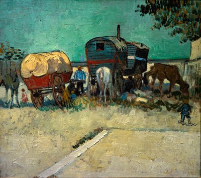 Trailere, bøhmisk lejrplads i nærheden af Arles (Olie på lærred af Vincent van Gogh