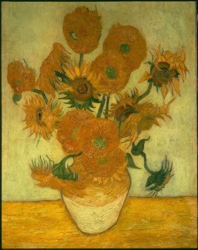 Fire ti solsikker i en vase af Vincent van Gogh
