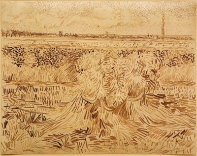 Hvedemark med bundter af korn af Vincent van Gogh