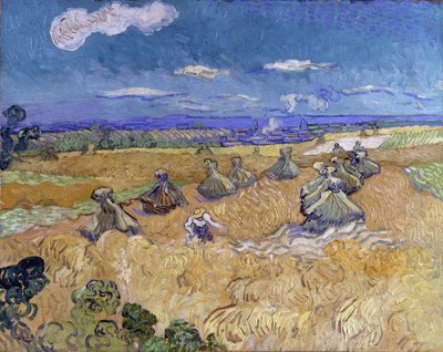 Hvedemark med skår og høstmaskiner af Vincent van Gogh