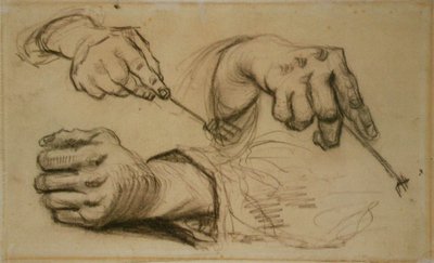 Study, Three Hands, Two Holding Forks F 1161r JH 746 af Vincent van Gogh