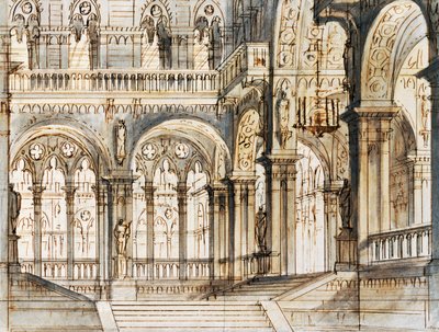 Scenografi af Francesco Bagnara til tredje scene af Capuleti og Montague, opera af Vincenzo Bellini (1801-1835), opført på La Fenice Theatre i Venedig af Vincenzo Bellini