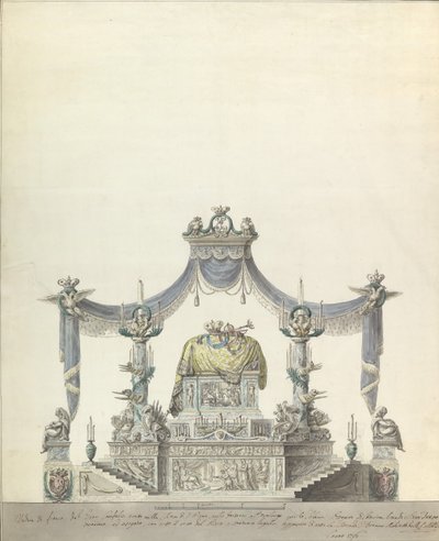 Katafalke af kejserinde Katarina den Store af Rusland Side Elevation., 1796. af Vincenzo Brenna