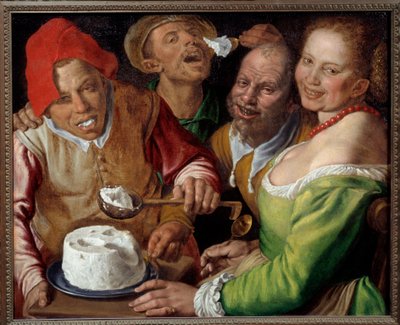 Ricotta Eaters Karakterer med udtryksfulde og groteske ansigter, der spiser ost med en slev. Maleri af Vincenzo Campi (1536-1591) af Vincenzo Campi