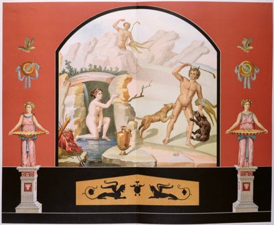 Actaeon opdager gudinden Diana i hendes bad, rekonstruktion af en fresko i Sallusts hus i Pompeii af Vincenzo Loria