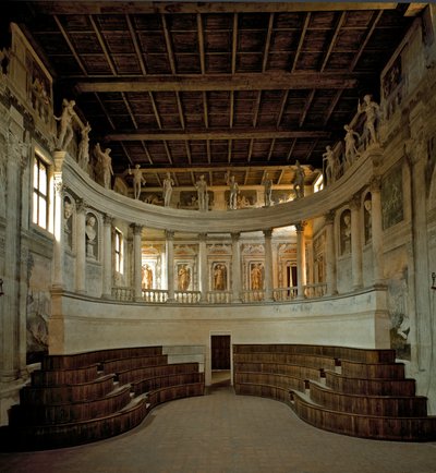 Renæssancearkitektur: udsigt over det olympiske teater (teatro olimpico) designet af arkitekt Vincenzo Scamozzi (1552-1616) 1588-1590 Sabbioneta, Italien af Vincenzo Scamozzi