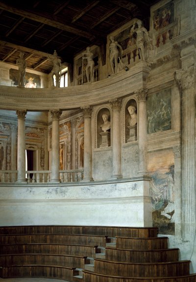 Renæssancearkitektur: udsigt over det olympiske teater (teatro olimpico) designet af arkitekt Vincenzo Scamozzi (1552-1616) 1588-1590 Sabbioneta, Italien af Vincenzo Scamozzi