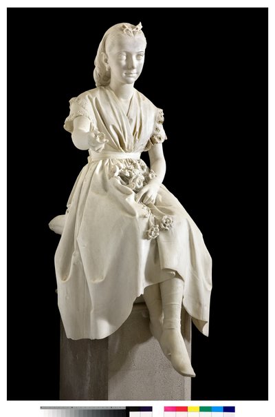 Portræt af Marquise Virginia Busti Porro som en ung pige eller ung dame, der tilbyder en blomst af Vincenzo Vela