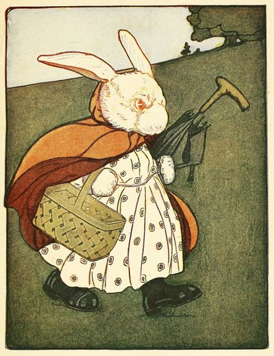Så gik den gamle fru kanin gennem skoven til bageren, fra The Tale of Peter Rabbit, pub. 1916 (farve litho) af Virginia Albert
