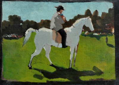 Hvid hest med jockey (olie på papir på plade) af Vito d