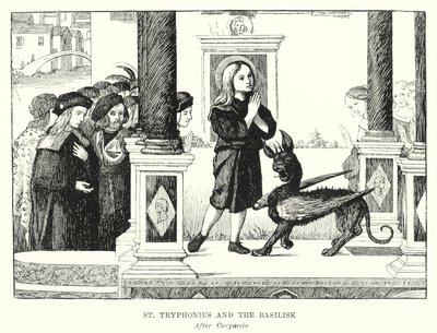 St Tryphonius og basilisken (gravering) af Vittore (after) Carpaccio