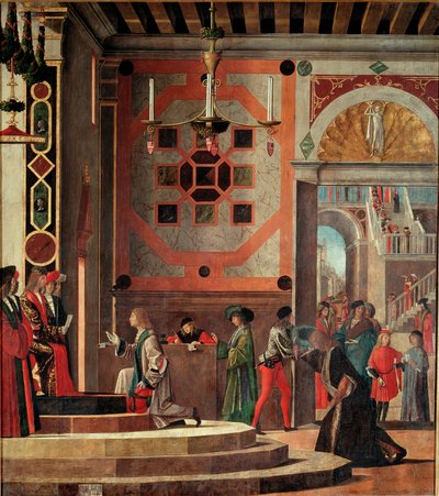 Cyklus af Saint Ursulas liv, andet bord: Farvel (eller afgang) af ambassadører. (olie på panel af Vittore Carpaccio