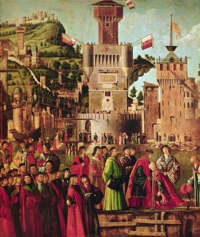 Detalje af mødet mellem Etherius og Ursula og pilgrimmenes afgang, fra St. Ursula-cyklussen, ca. 1490-96 (detaljer fra 56472) af Vittore Carpaccio