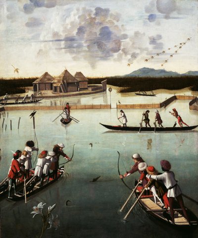 Jagt på lagunen, ca.1490-5 (olie på panel) af Vittore Carpaccio