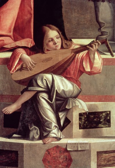 Spillemandsengel, der spiller på lut, detalje fra Jesu fremstilling i templet af Vittore Carpaccio