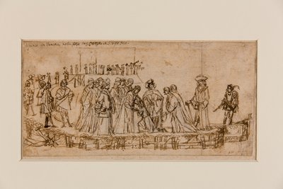 Den engelske prins Conan tager afsked med sin far (pen og blæk over kridt på papir) (recto of 5933931) af Vittore Carpaccio