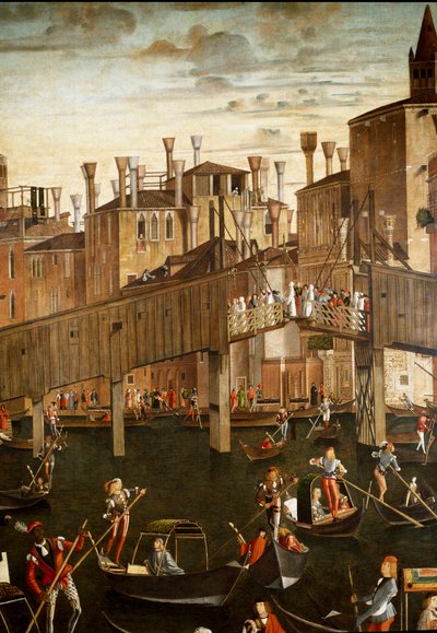 Miraklet af relikvie fra det hellige kors ved Rialtobroen i Venedig, detalje. Maleri af Vittore Scarpazza dit Vittore Carpaccio (1460-1525) af Vittore Carpaccio