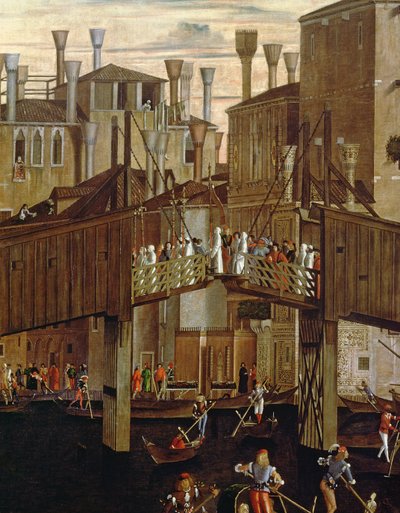 Miraklet af relikvie fra det hellige kors, detalje af den gamle Rialto-bro, fra Scuola di San Giovanni Evangelista, ca. 1494 af Vittore Carpaccio