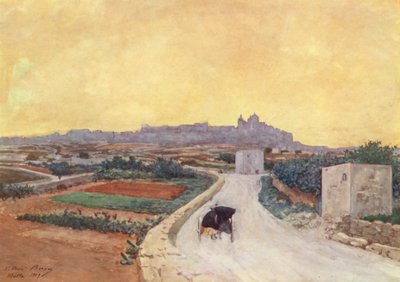 Malta: Den gamle bydel (farvelitografi) af Vittorio Boron