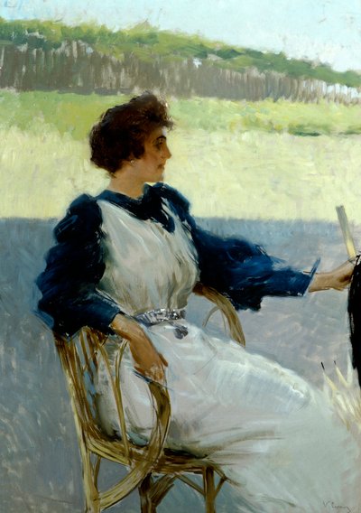 Portræt af dame udendørs af Vittorio Matteo Corcos (1859-1933), olie på lærred, 92x64 cm, ca. 1910 af Vittorio Matteo Corcos