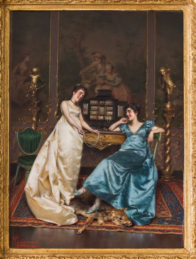 Perlehalskæden (olie på lærred) af Vittorio Reggianini