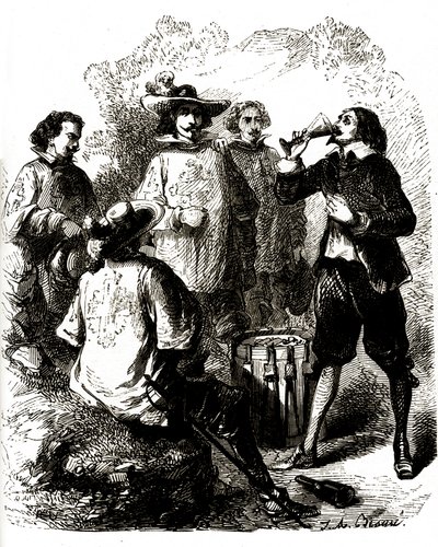 Grimaud drikker et glas vin efter at have slugt et kompromitterende brev af Vivant (after) Beauce