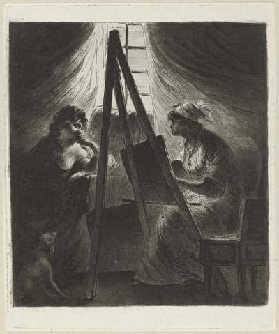 Kvindemaler på staffeli af Vivant Denon